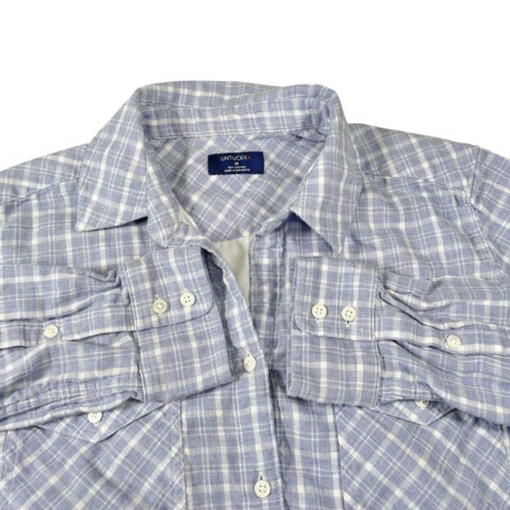 UNTUCKit Size M Blue Plaid Button Down Shirt Roll Tab Sleeve Shelly Coastal Prep